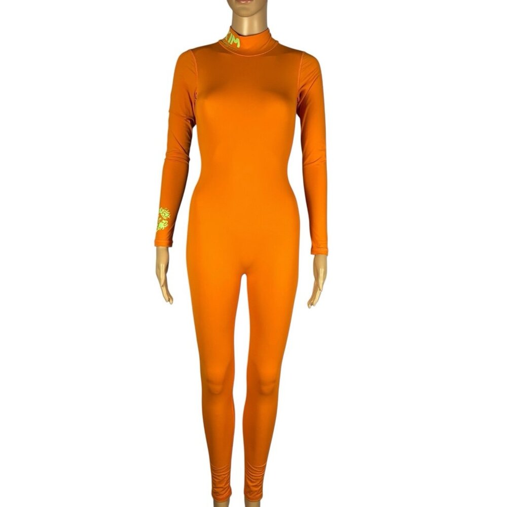 Yekim Scuba One Piece Bodysuit Pants Jumpsuit Women's Sz XS Orange Designer